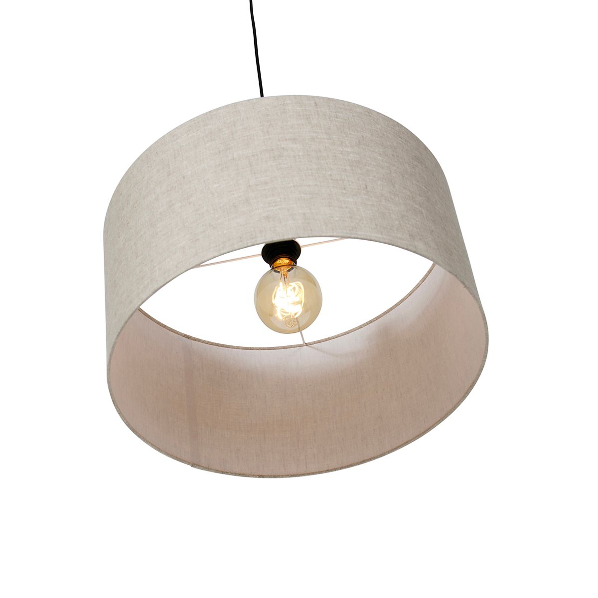 Landelijke hanglamp zwart met beige kap 50 cm - Combi 1