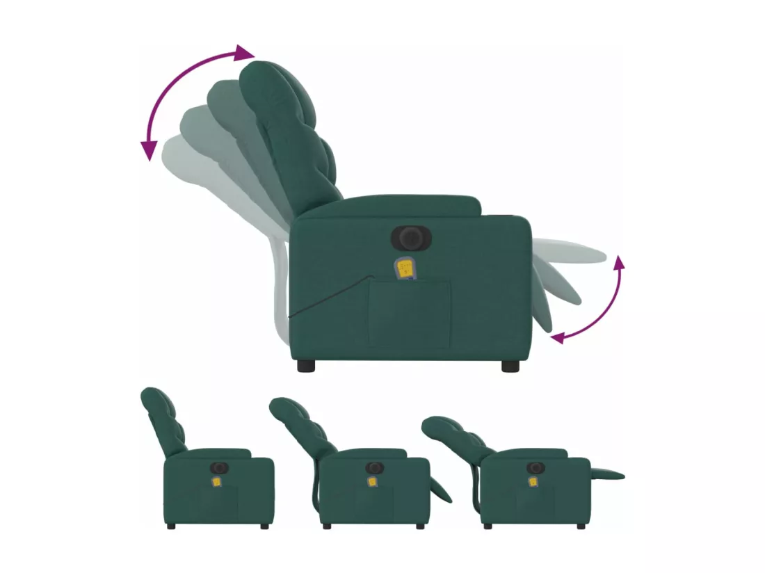 Fauteuil massant inclinable électrique Vert foncé Tissu