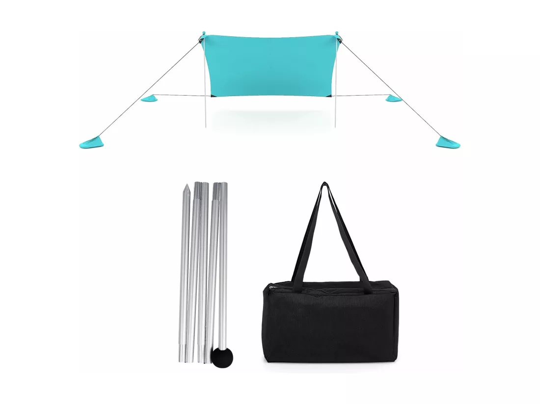 Tente de Plage Portable 3 x 3 M Anti UV UPF50+, Abris Solaire de Plage avec 4 Sacs pour Sable Piquets de Sol 2 Poteaux Sac de Transport, Idéal pour Plage Camping Pêche (Vert)
