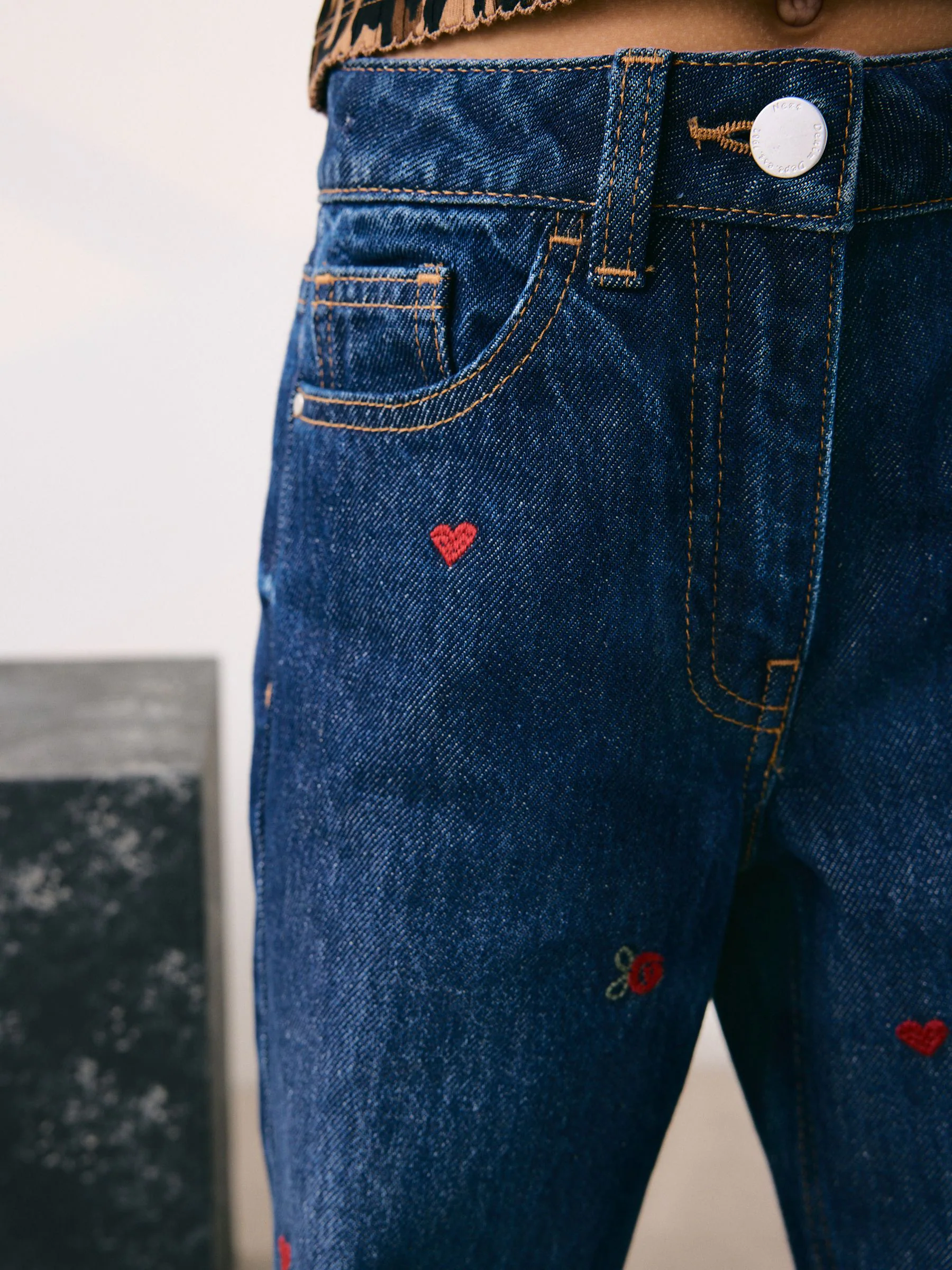 Donkerblauw - Wide Floral Print Embellished Jeans (3-16yrs)