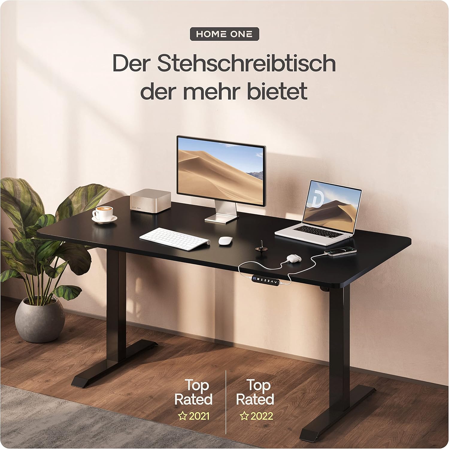 Desktronic Höhenverstellbarer Schreibtisch - Stehpult Tischgestell Elektrisch mit Touchscreen + Ladeanschlüssen - Höhenverstellbar