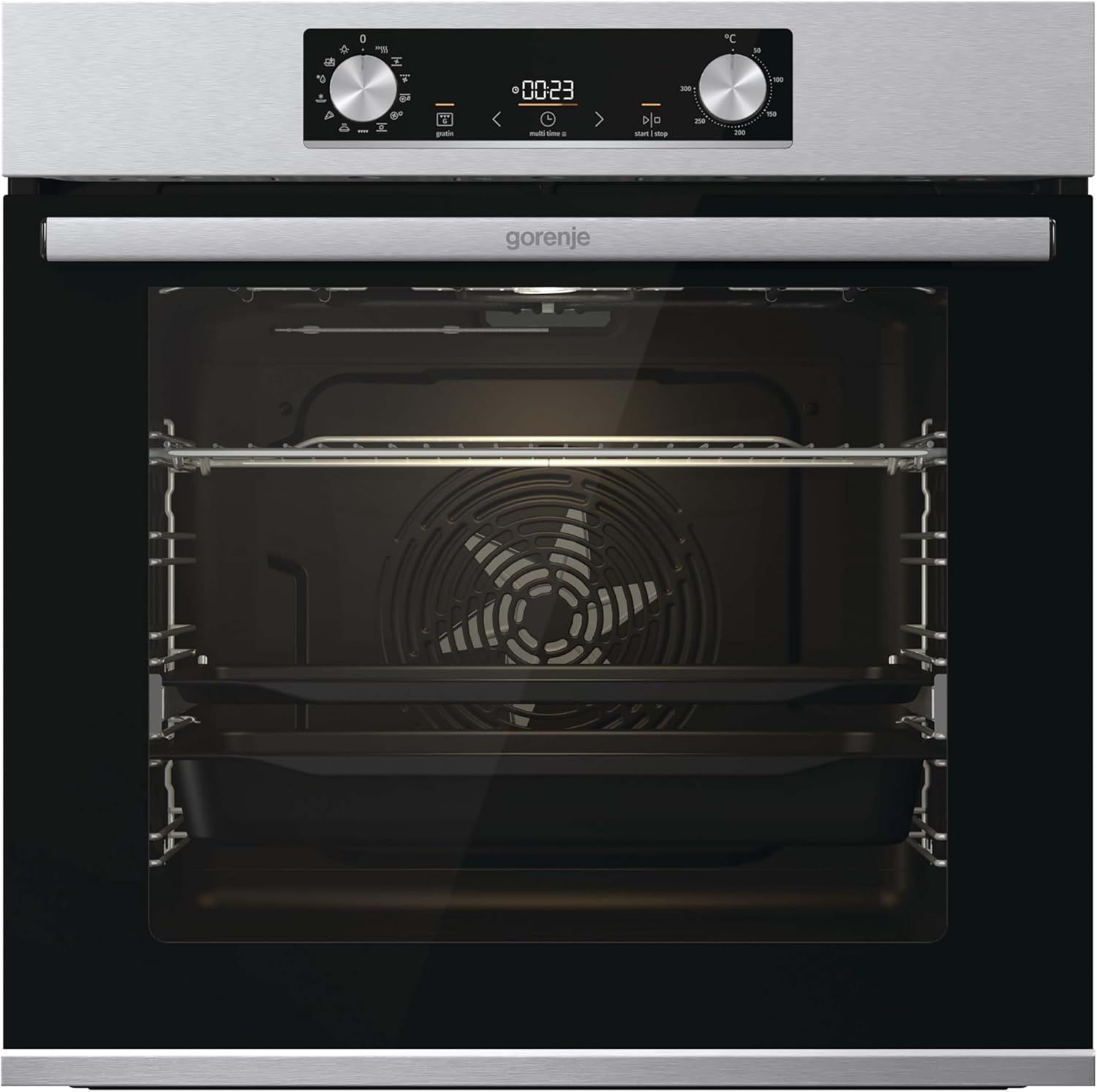 Gorenje BOS 6737 E13X Einbau-Backofen / 77 Liter/Heißluft/ExtraSteam/GentleClose & Open/EcoClean/Air Fry/PizzaMode/PerfectGrill/Teleskopauszüge/Inox-Look, Grau
