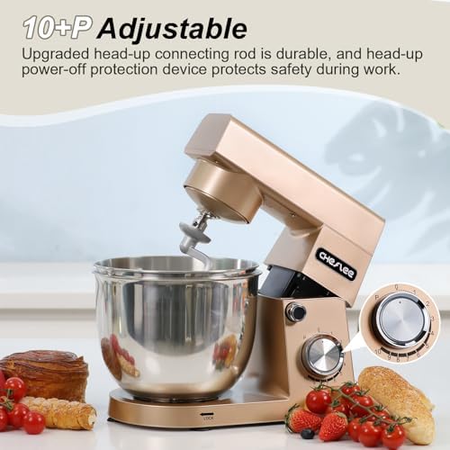 Robot Patissier CHeflee,1500 W Robot Patissier,avec Bol en Acier Inoxydable de 4,5 et 5,5 L,10 P Vitesse,avec Crochet Mélangeur,Crochet Pétrisseur,Fouet et Protection Anti Eclaboussures (Noir） : Cuisine et Maison