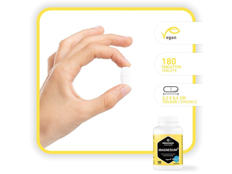 Vitamaze Magnesium³ 3-in-1 Komplex 180 Tabletten Vegane Nahrungsergänzung mit Magnesium