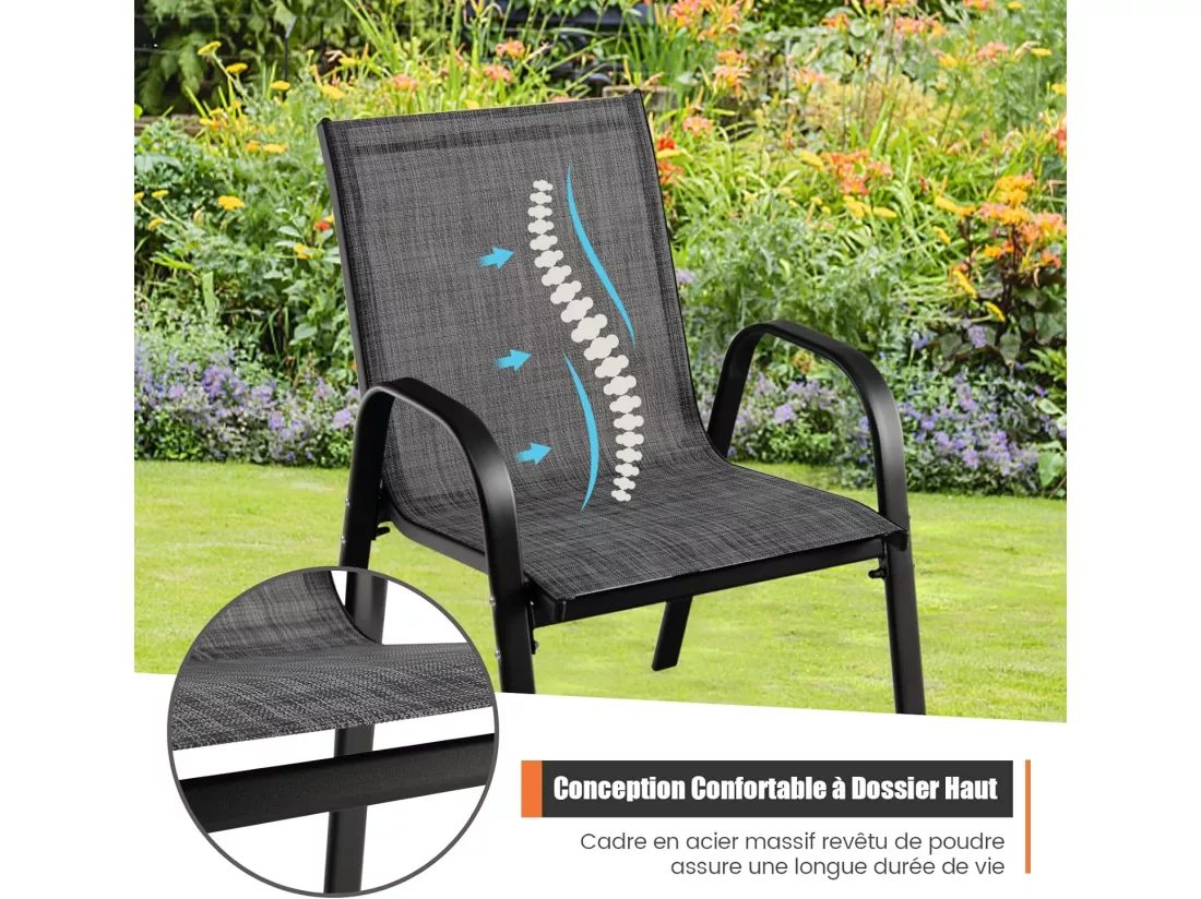 Lot de 4 Chaises de Jardin, Charge 120 kg Empilable pour Terrasse, Balcon, Patio, 83 x 68 x 56 cm, en Métal & Tissu et velours,Gris