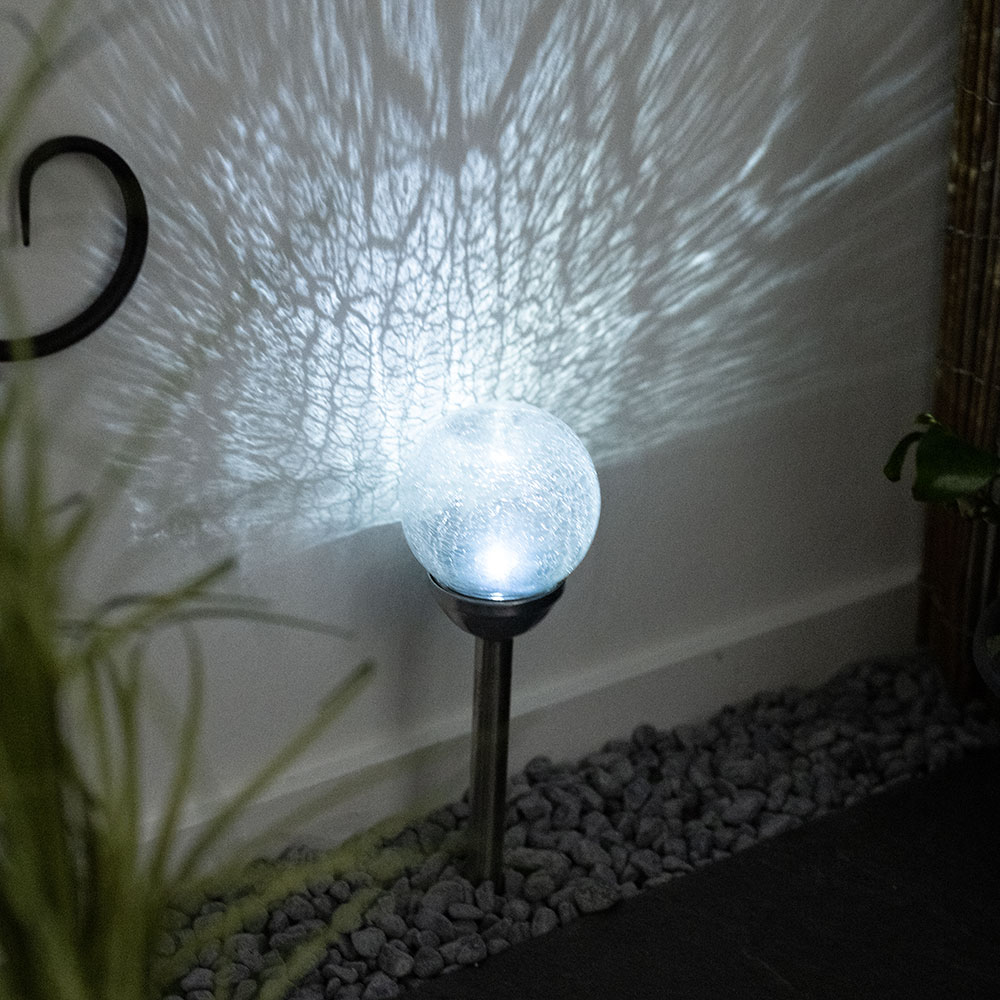 LED Solarleuchte, IP44, Erdspieß Glas, Akku, H 55cm