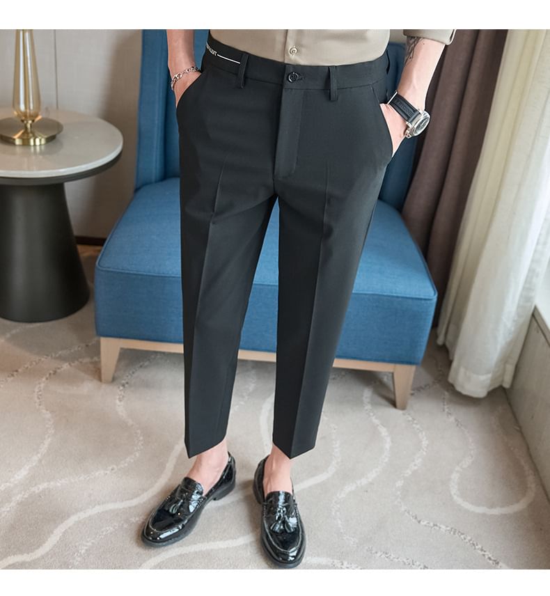 Deepwood - Mid Rise Plain Cropped Tapered Dress Pants