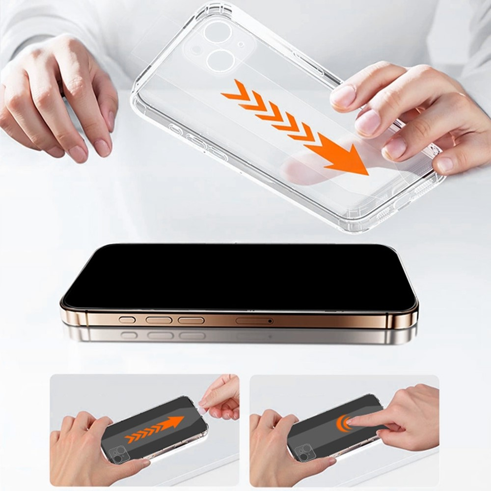 iPhone 14 Gummi Case Hülle mit Panzer Glas Displayschutz Case Friendly   Montagerahmen