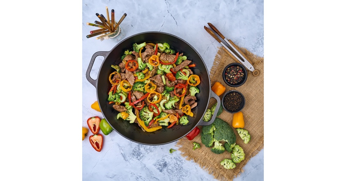 VictoriaWok 35,5 cm, Seasoned bak-/braadpan  (Zwart, Color packaging)