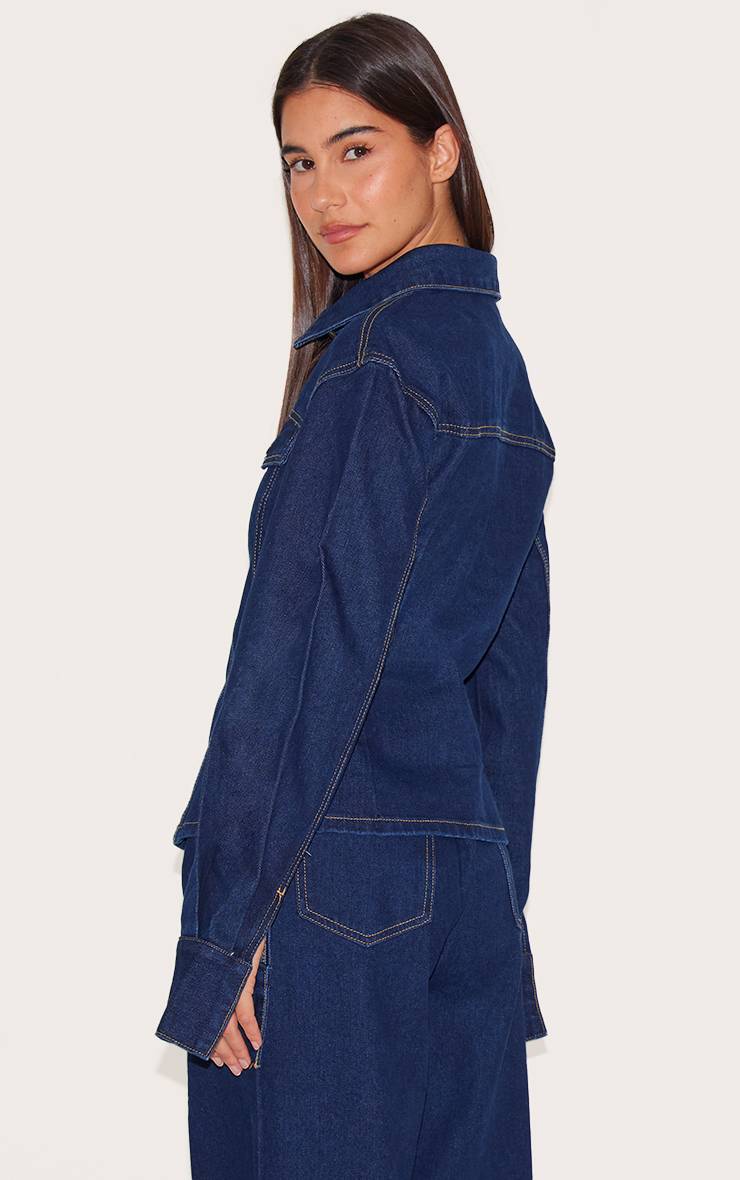 Bleu Indigo Veste En Jean À Manches Longues Avec Taille Cintrée