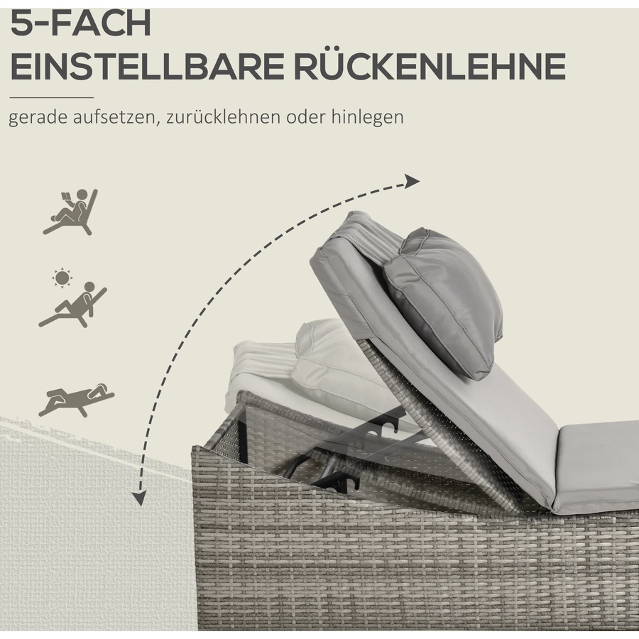 Outsunny Gartenliege mit Kissen grau