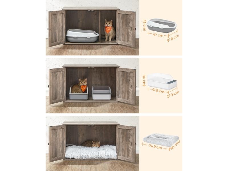 Feandrea Katzenhaus für Katzentoilette, Grau Katzenschrank für Katzentoilette mit Türen