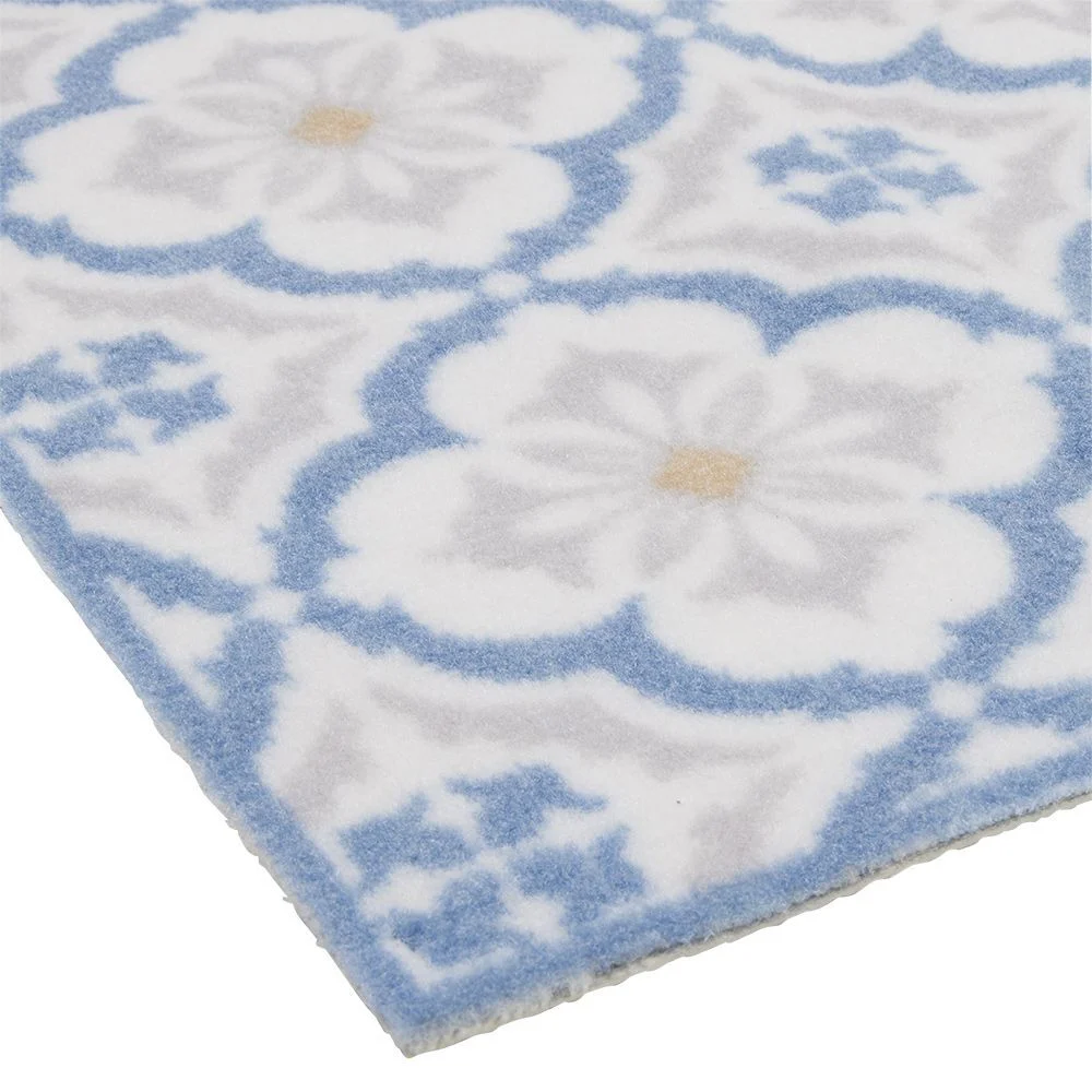 Tapis de cuisine imprimé carreau de ciment bleu et blanc 120x50cm