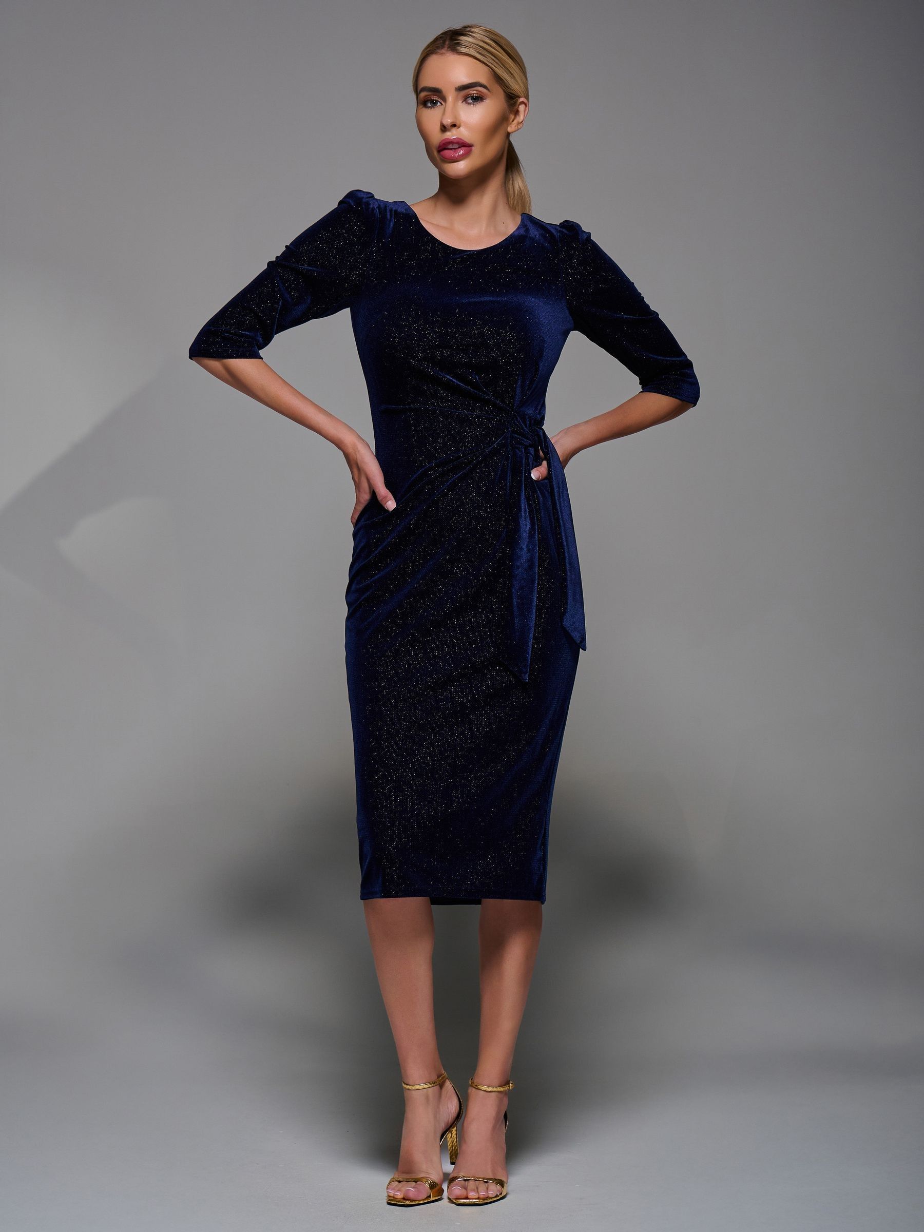 Blauw - Jolie Moi Velvet Glitter Bodycon Midi Dress