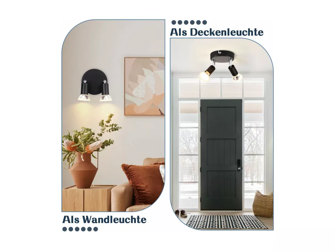 NETTLIFE Plafonnier LED GU10 -2 Spots de Plafond Ronde Moderne Spots de Plafond 350° pour Cuisines Couloir Chambre Salon - sans Ampoule Noir