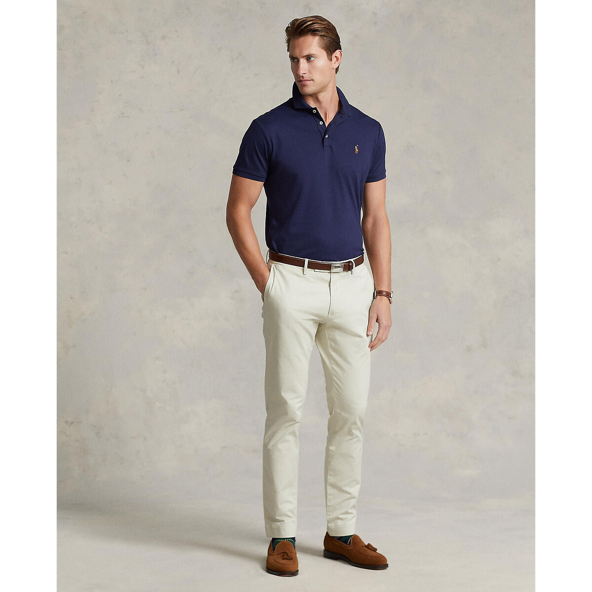 POLO RALPH LAUREN<br>Polo direita com corte personalizado em tricô interlock