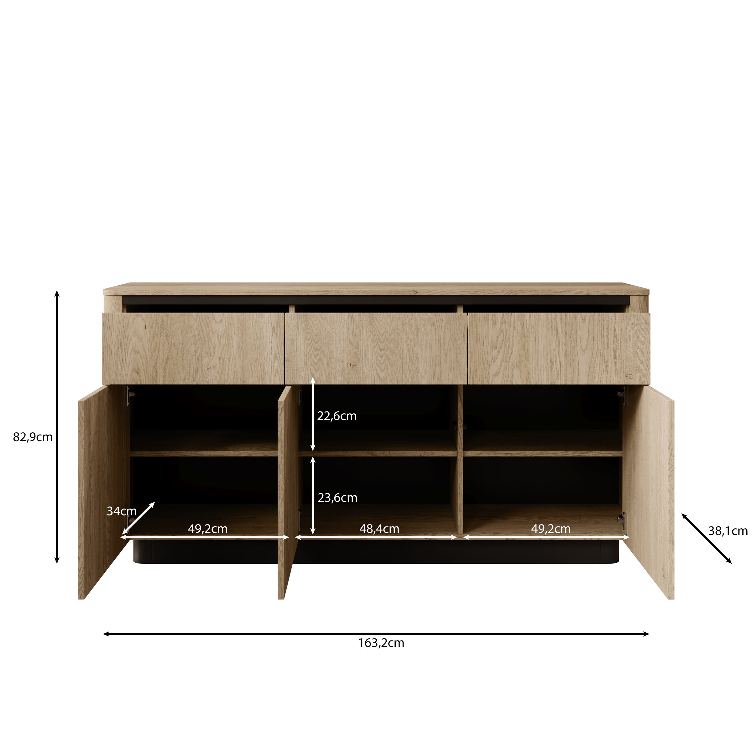 Meubella - Taywan - Dressoir - Eiken - 163x38x83 cm