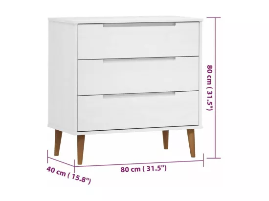 Commode MOLDE Blanc 80x40x80 Bois de pin massif