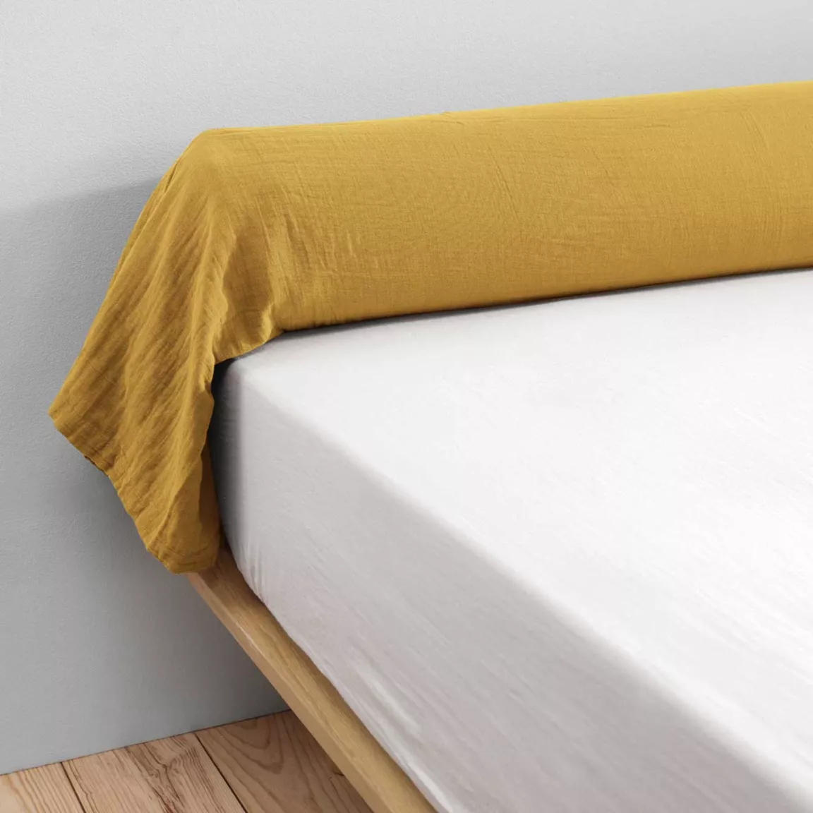 Taie de traversin gaze de coton (L185 cm) Gaïa Jaune safran