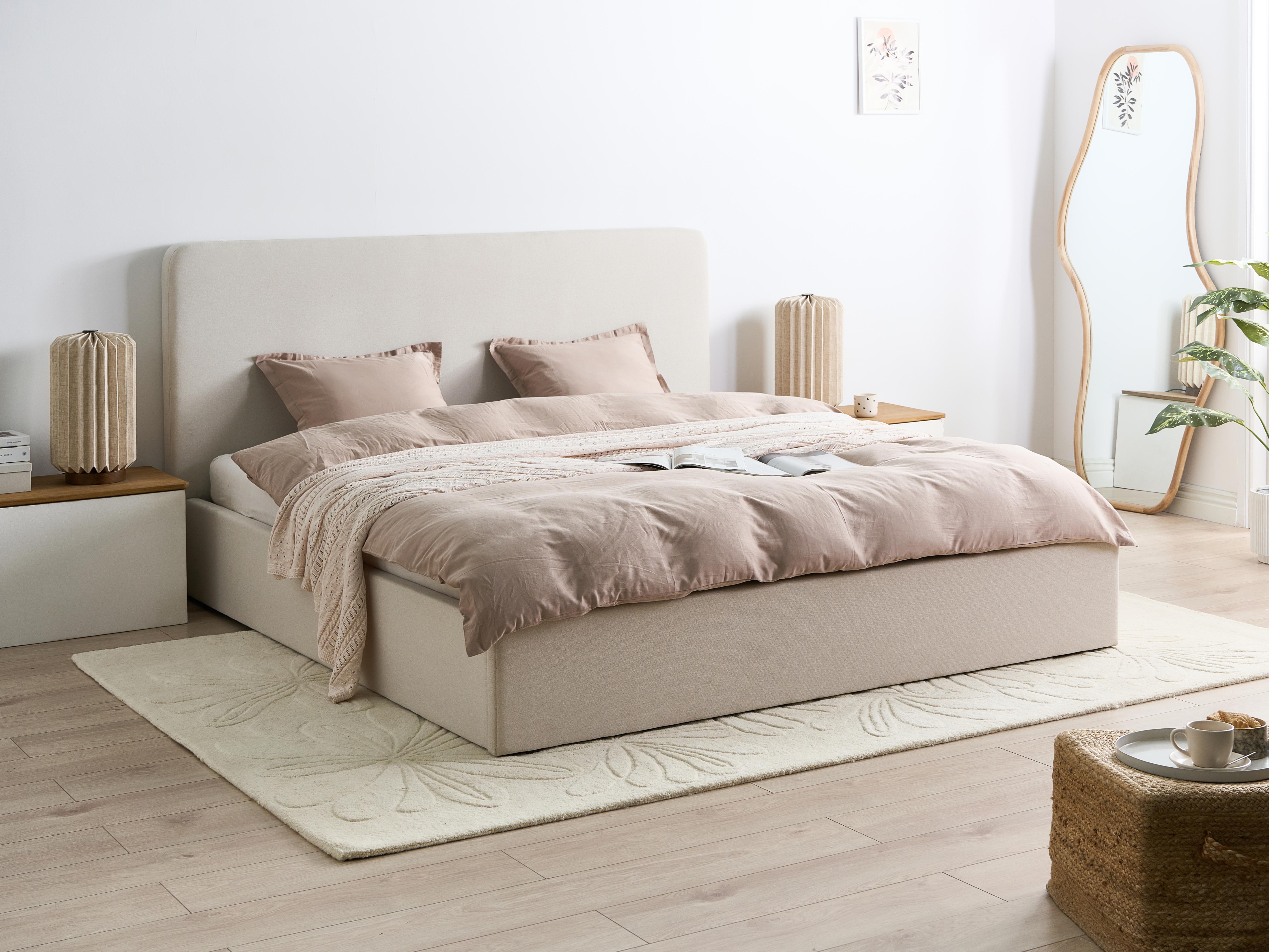 Bed met opbergruimte Stof BRENON 180 x 200 cm Lichtbeige