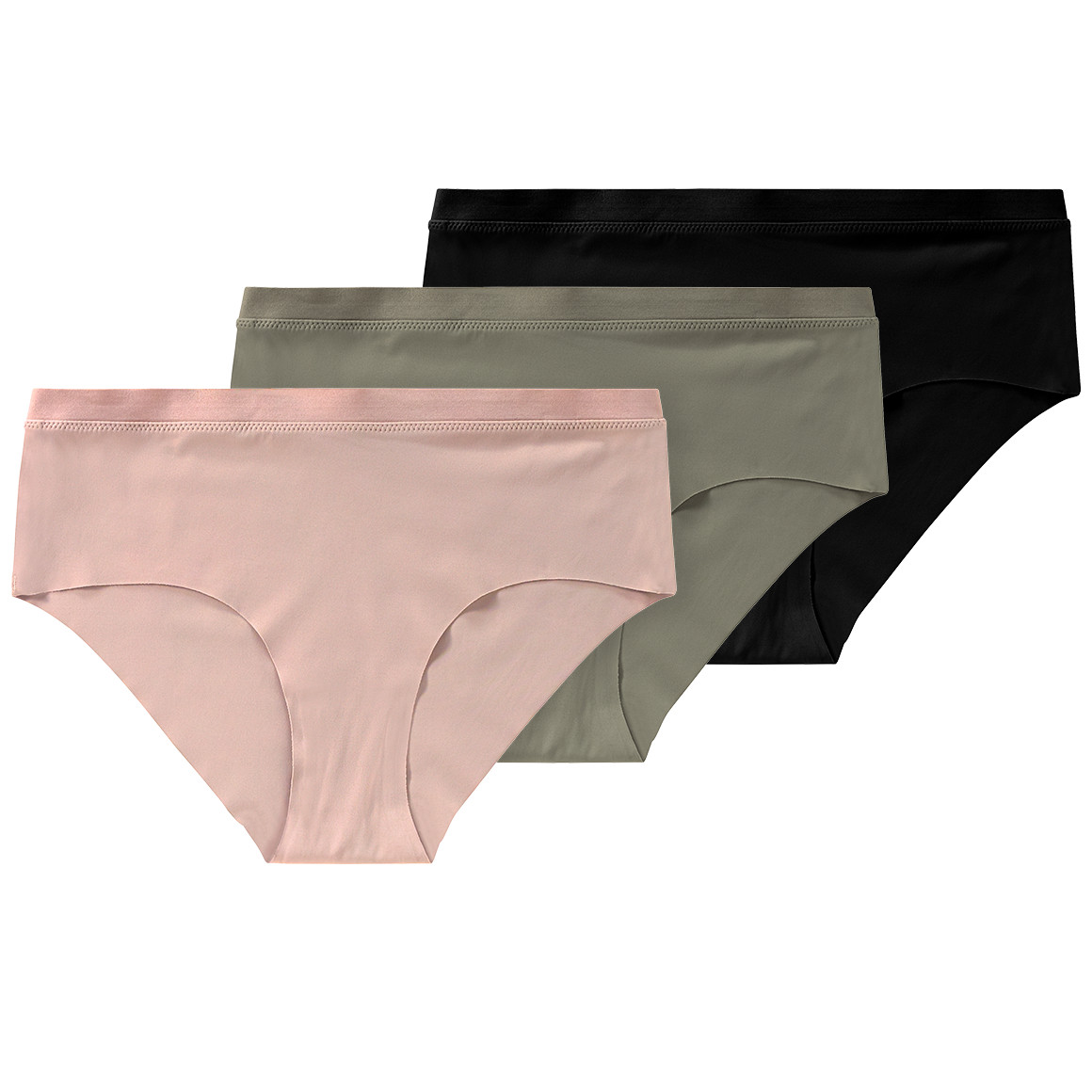 Gina Benotti 3 Damen Pantys in Seamless-Qualität oliv / rosa / schwarz