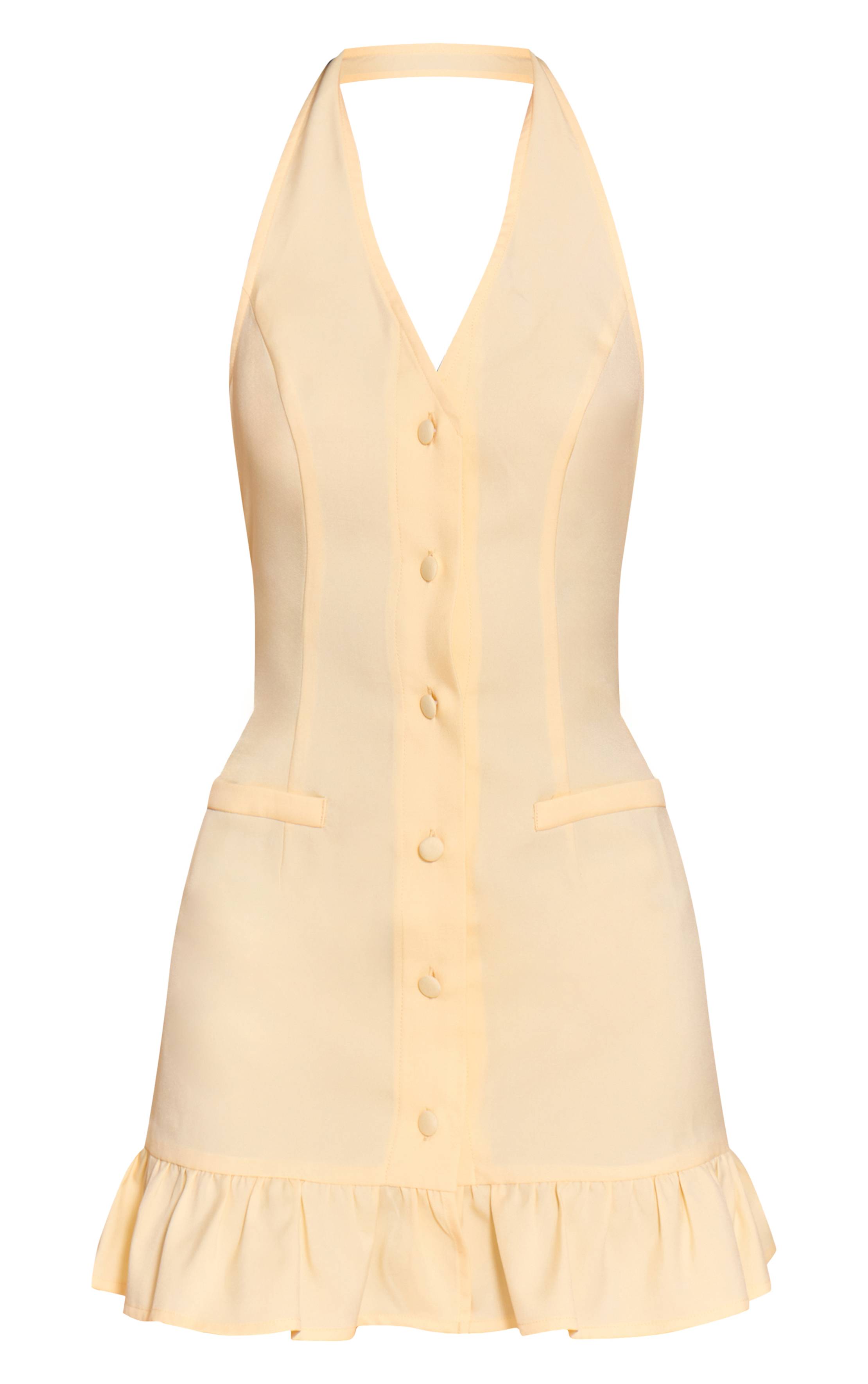 Citron Robe Chemise Droite À Volant En Tissu Tissé Ajusté Avec Boutonnage
