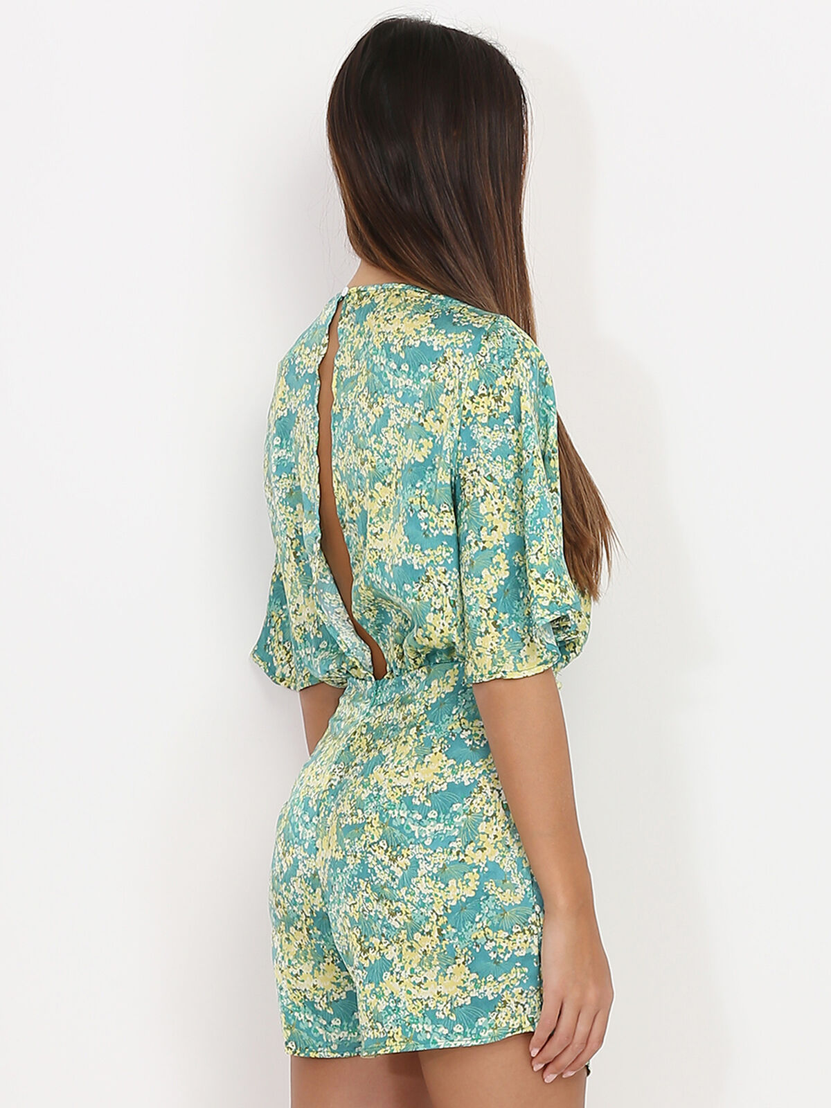 Combinaison jupe short à fleurs- Vert