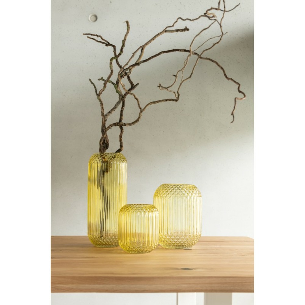Vase droit en verre jaune l18*l18*h19cm