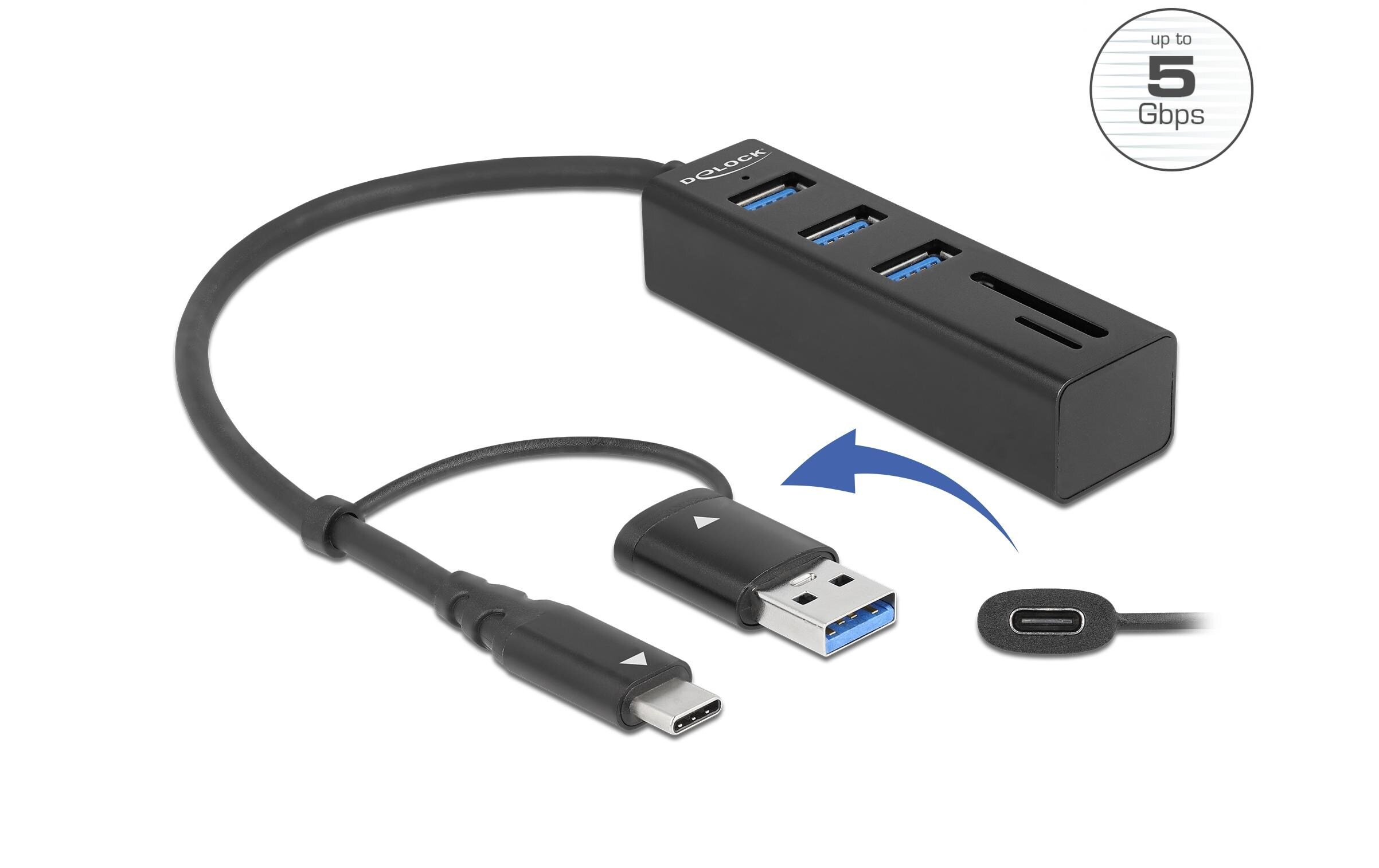 USB-Hub 3.0 Typ-C + SD/MicroSD Slot3-Port-USB-C-Hub mit SD und Micro SD Slot