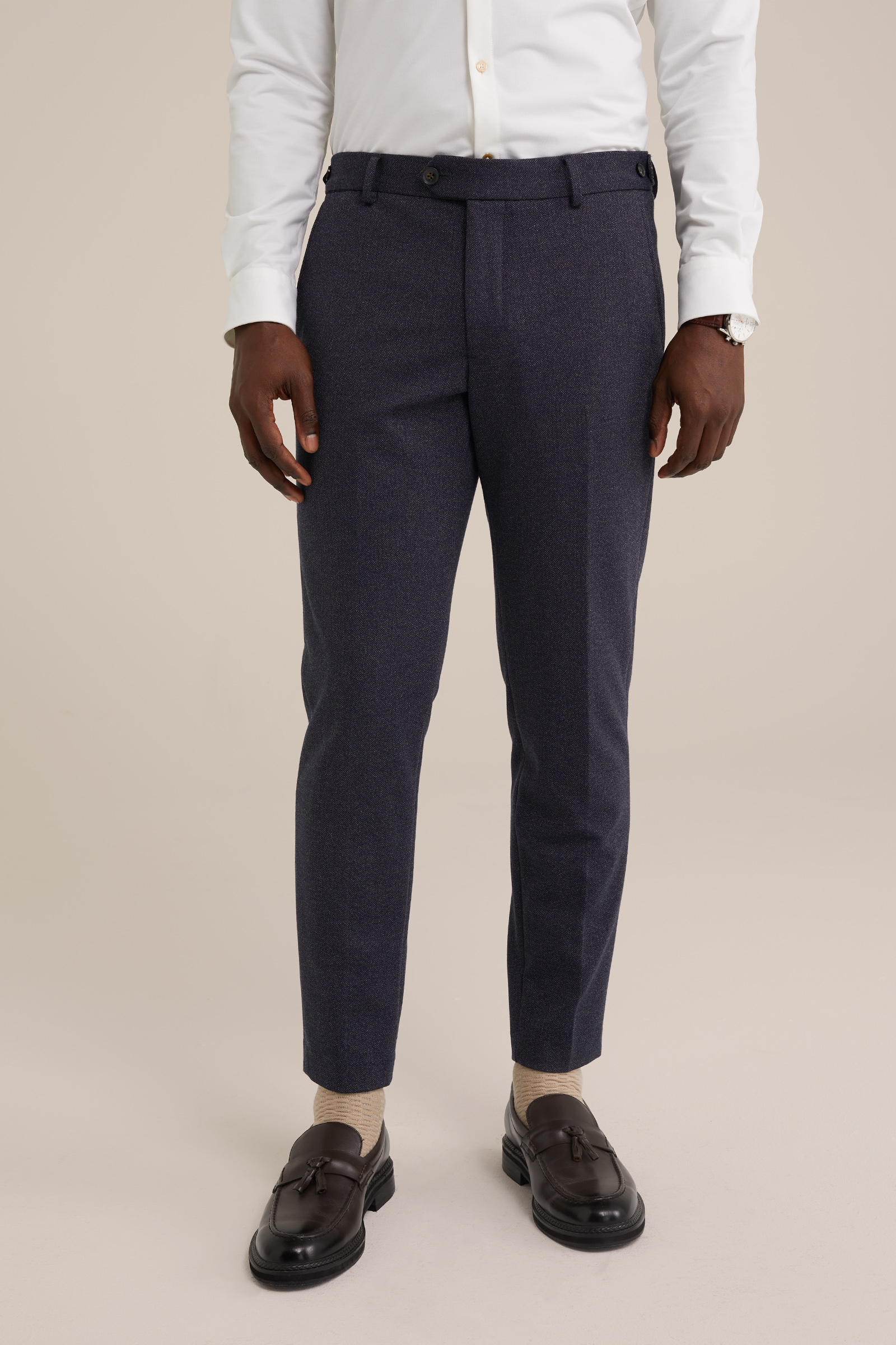 slim fit stretch pantalon met dessin WE Fashion Donkerblauw