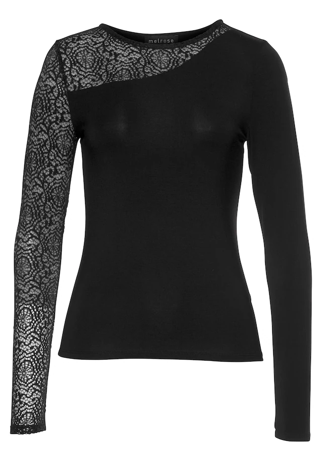 Melrose Rundhalsshirt , langärmlig,  sehr figurbetont,  mit Spitzeneinsätzen,  hüftlang