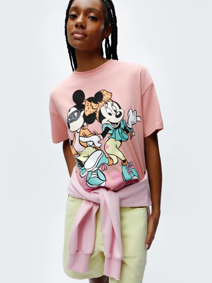 Camiseta estampada com Mickey e Minnie ©DS - Laranja