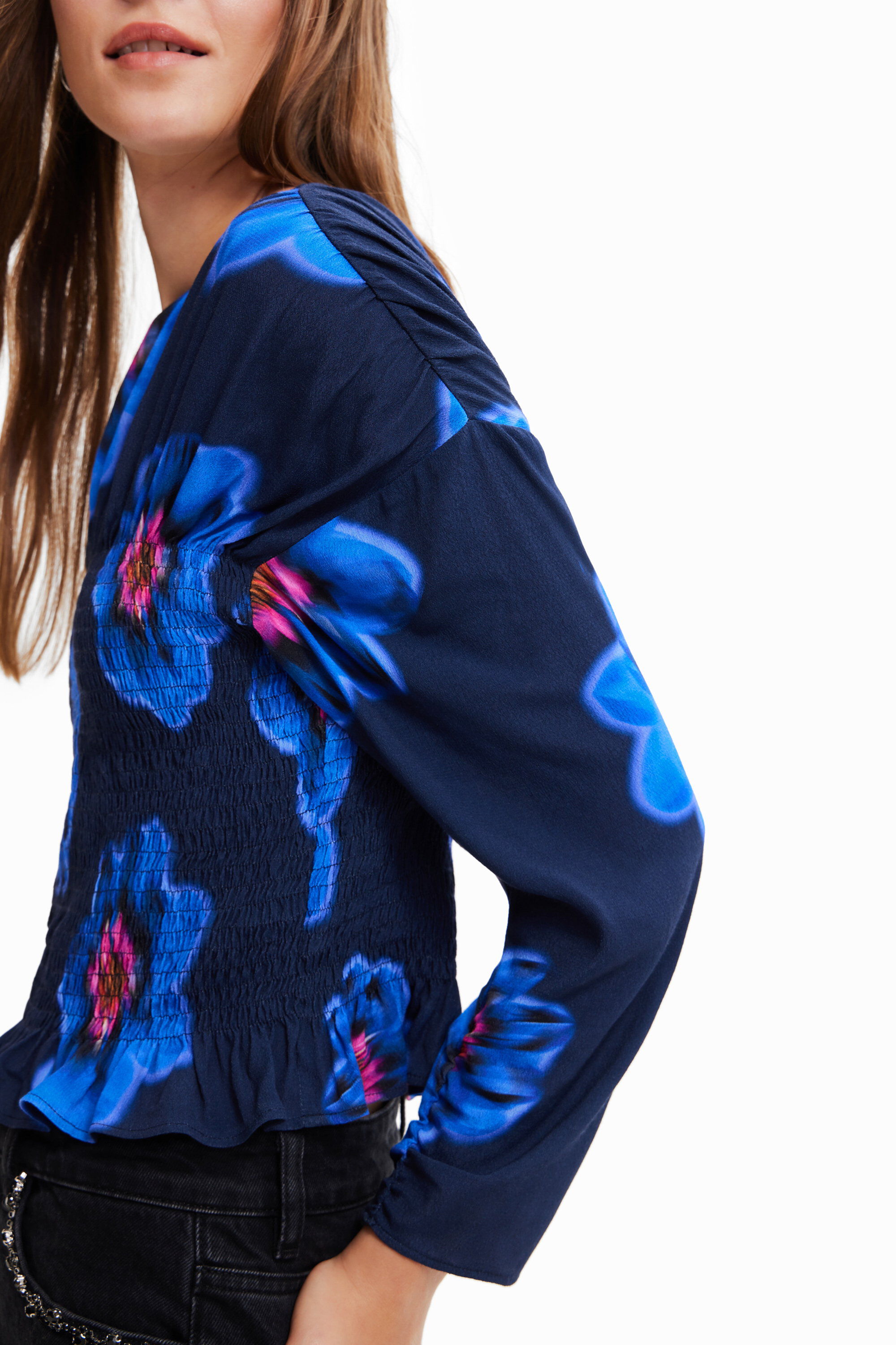blusa floral franzida