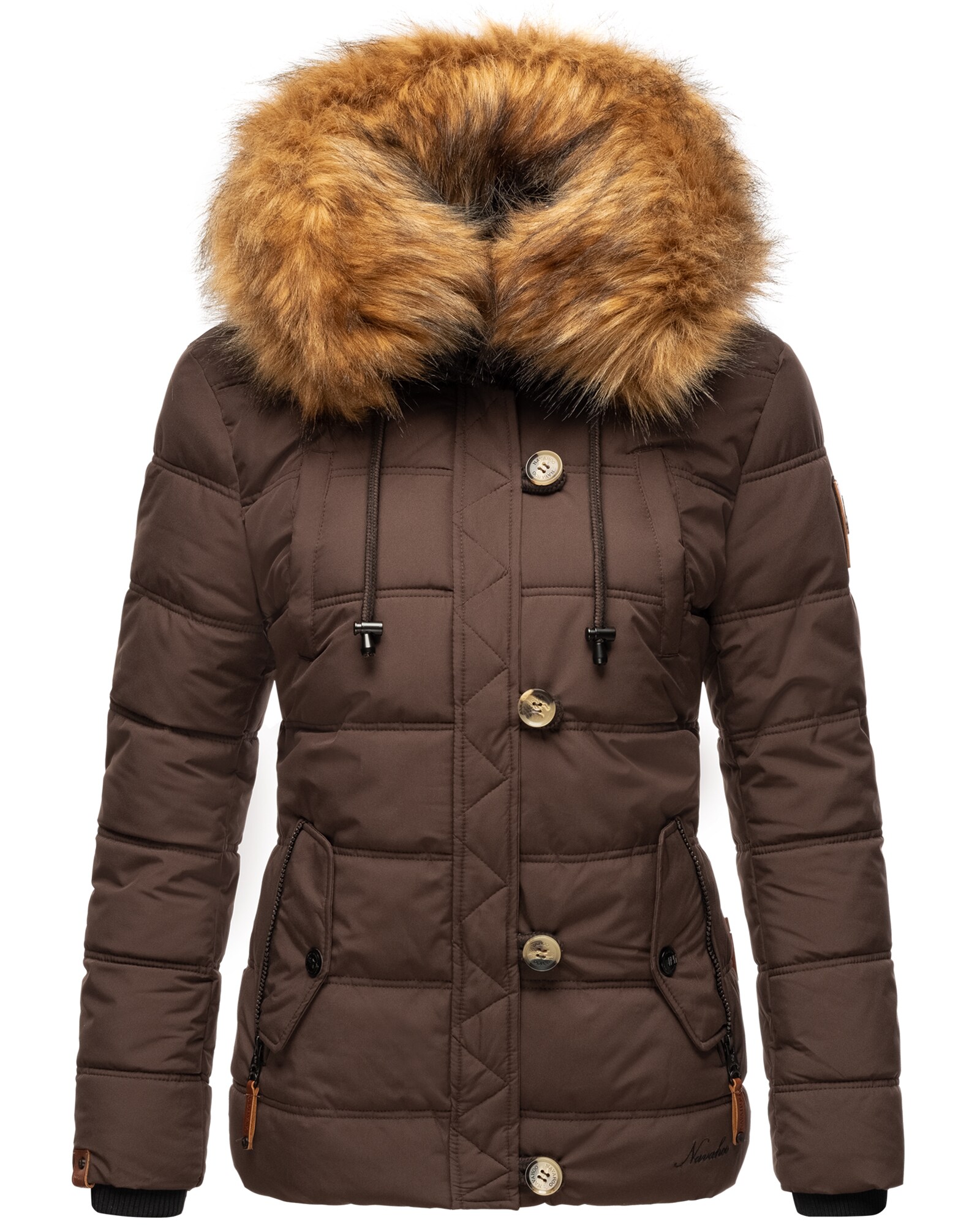 NAVAHOO Damen Stylische Winterjacke Steppjacke mit Kunstpelz Kapuze Zoja