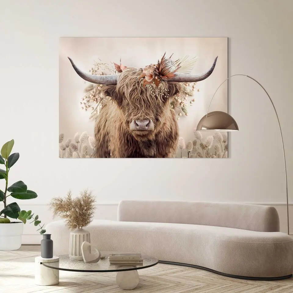 Schilderij Floral Highlander - 100x140cm - Beige