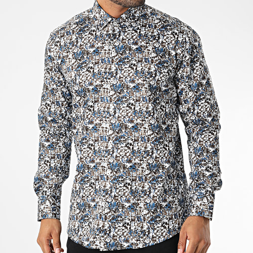 Chemise Manches Longues Floral M6601-3 Blanc Marron Bleu