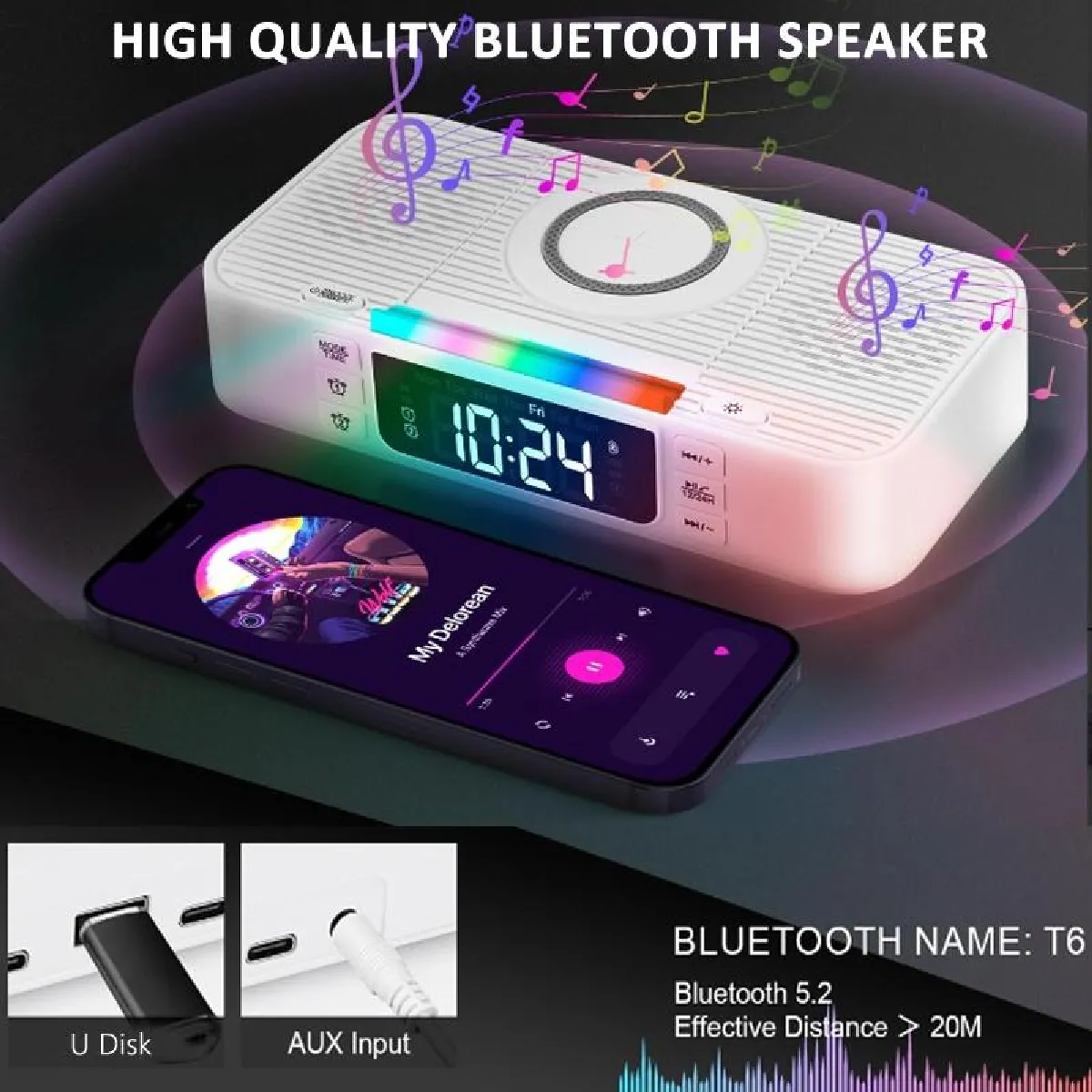 Yonis Réveil Enceinte Bluetooth Blanc
