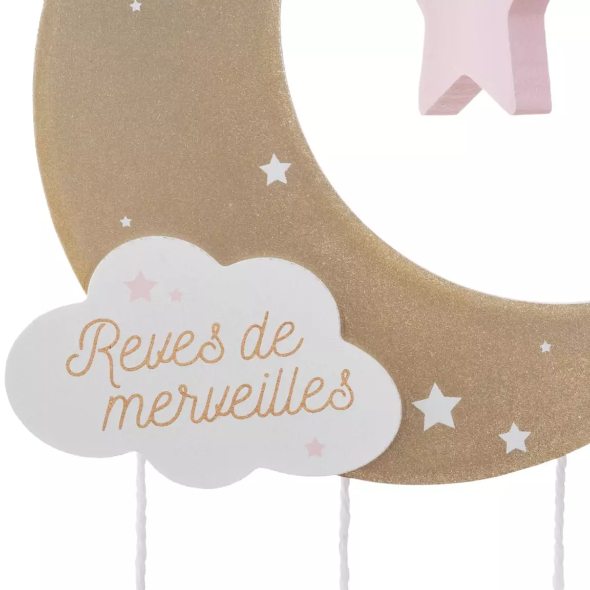 Mobile bébé bois et coton (H43.5 cm) Lune Rose