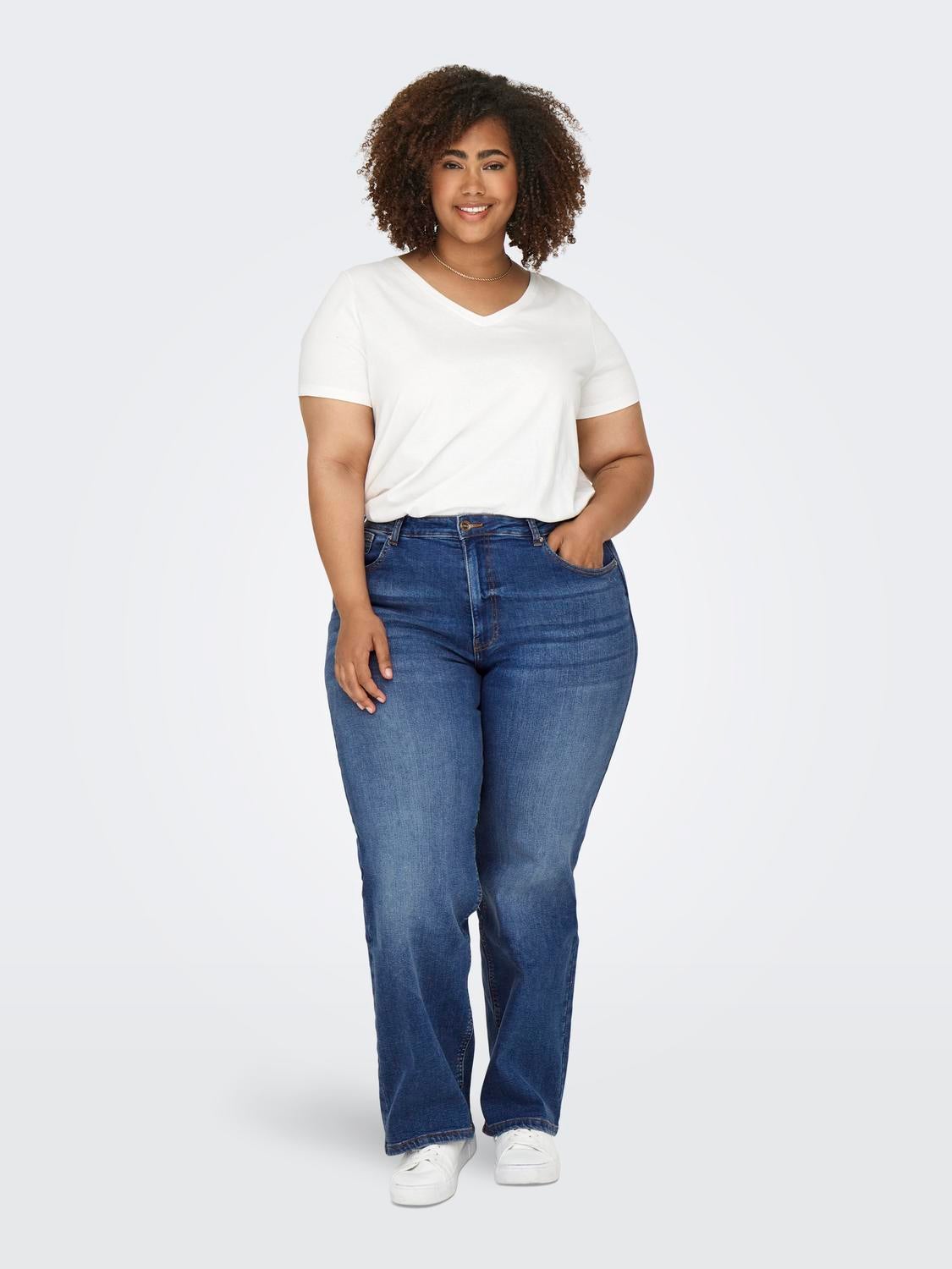 CARJUICY Hohe Taille Weiter Beinschnitt Jeans Medium Blue Denim