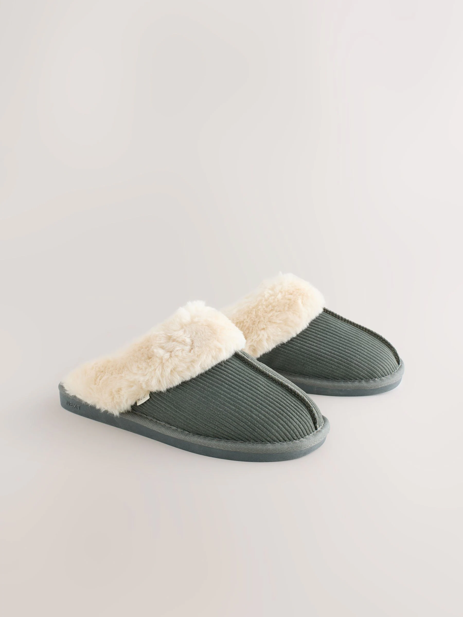 Khaki - Rib Suede Mule Slippers