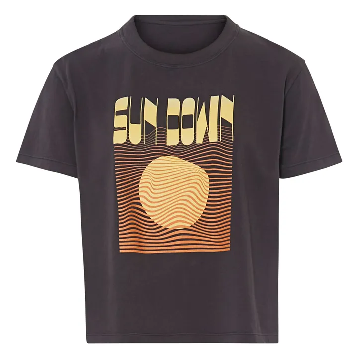 Alma Deia T-shirt Boxy Imprimé Sundown Coton Bio | Noir