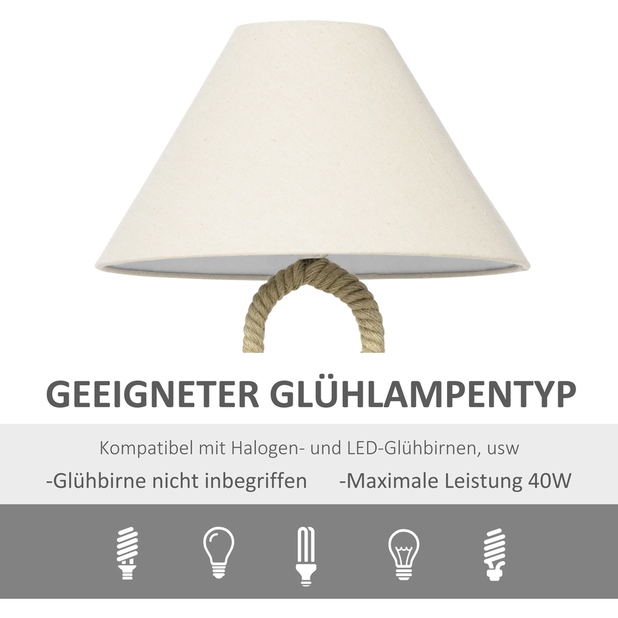 HOMCOM Tischlampe mit Kabel natur