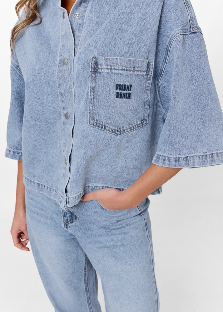 Denim blouse korte mouw vintage blauw