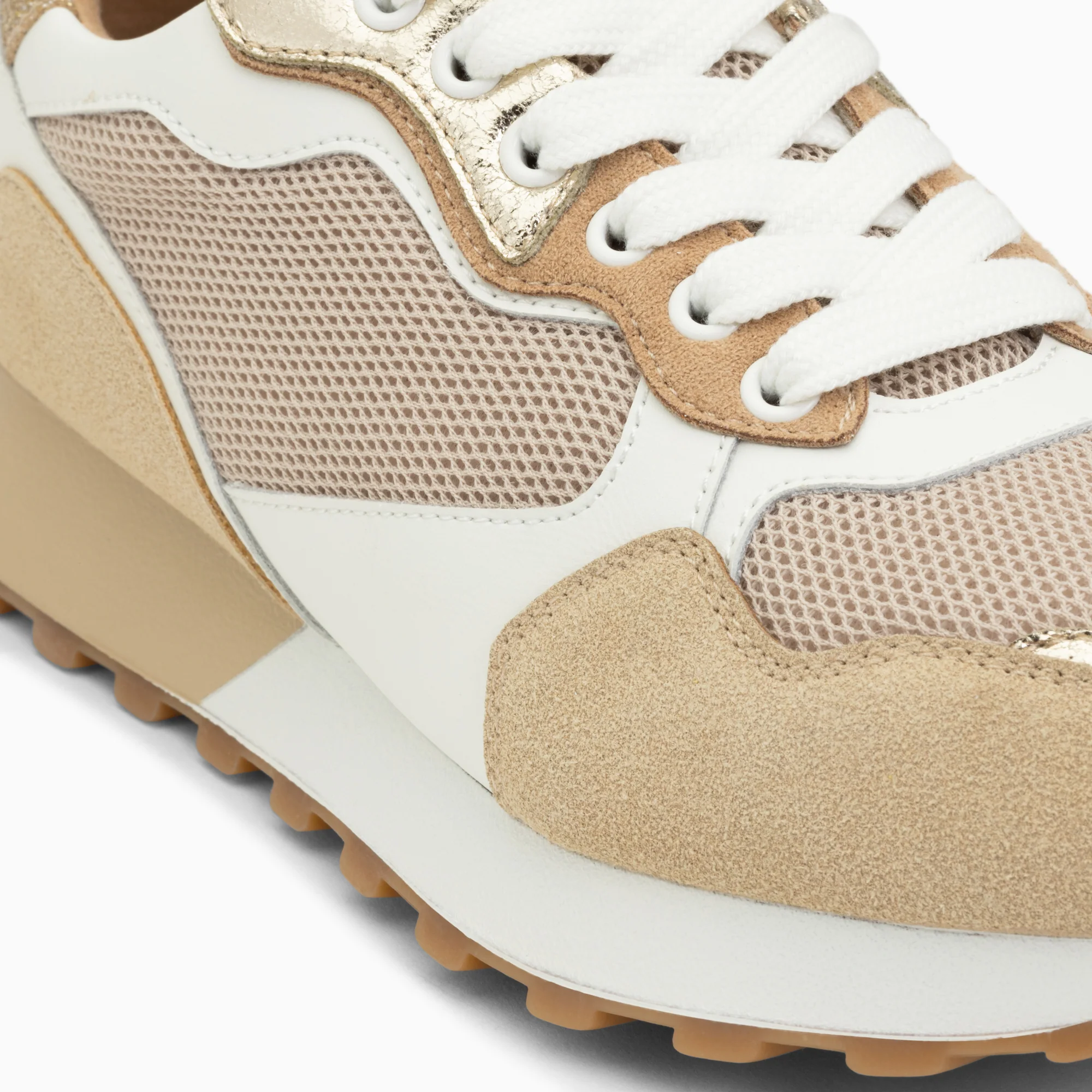 Sneakers-Baskets Margaux beige et or à semelle running