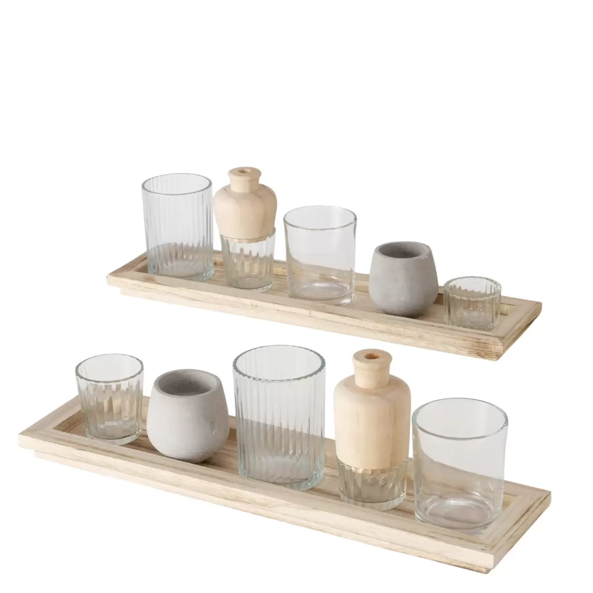 Teelichthalter m. Tablett Nolan beige,natur