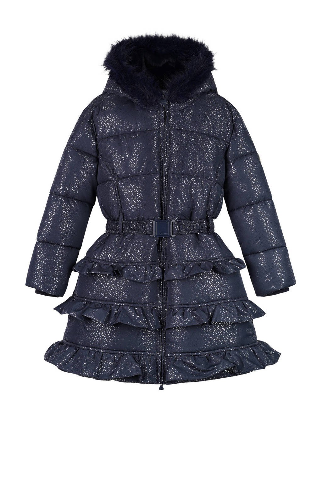 Le Chic gewatteerde jas met glitter donkerblauw