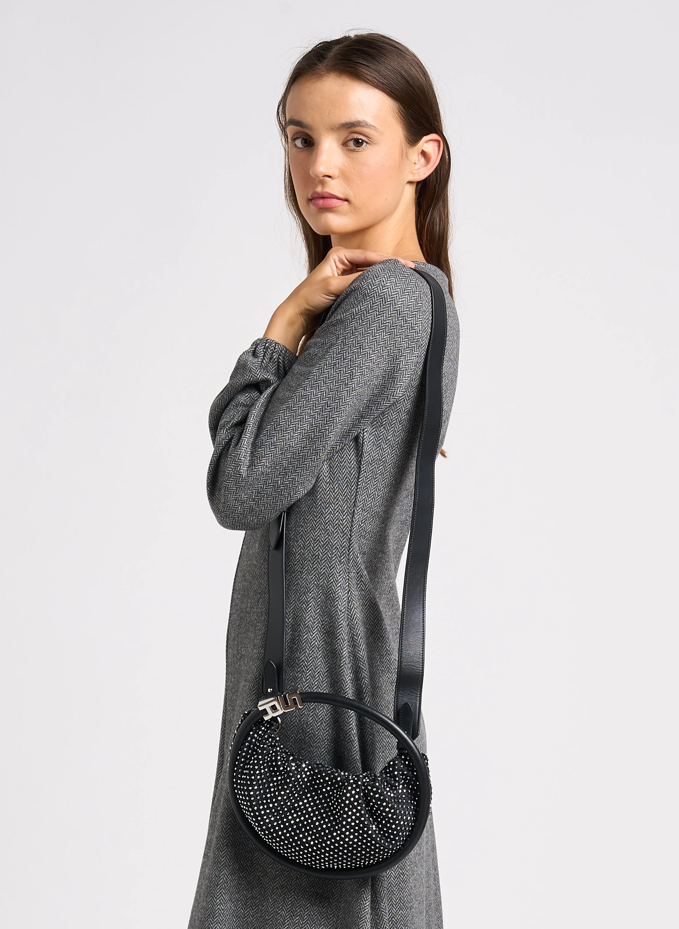 Sac à main rond à strass | Noir