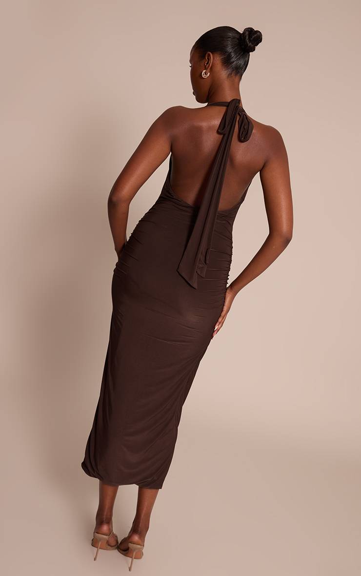 Chocolat Robe Maxi À Décolleté Plongeant Extrême