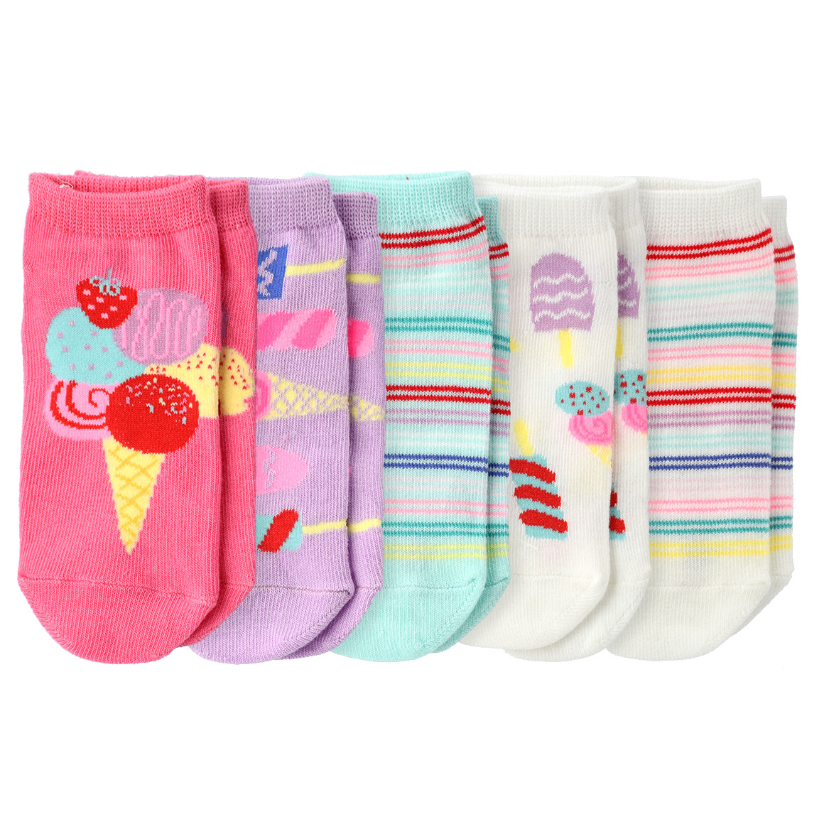 Famy 5 Paar Mädchen Sneaker-Socken im Set rosa / helltürkis / weiss