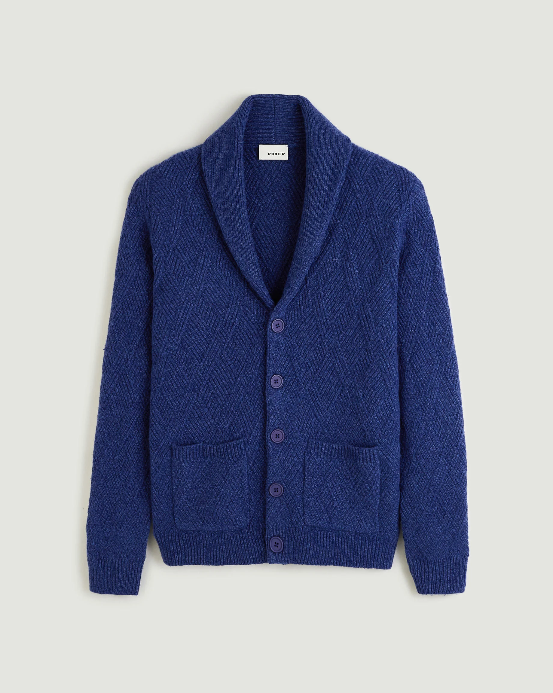 Veste col châle en laine mélangée | Bleu